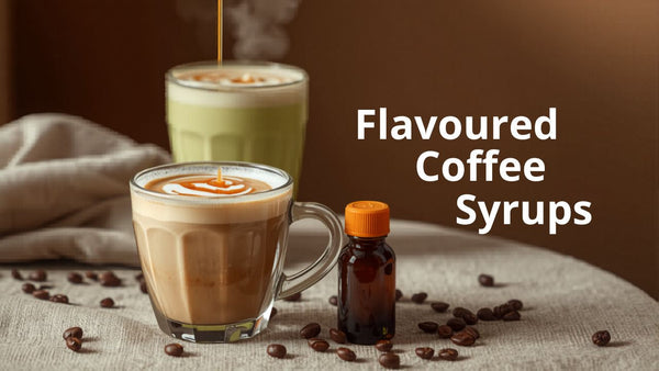 Flavoured coffee syrups table scene