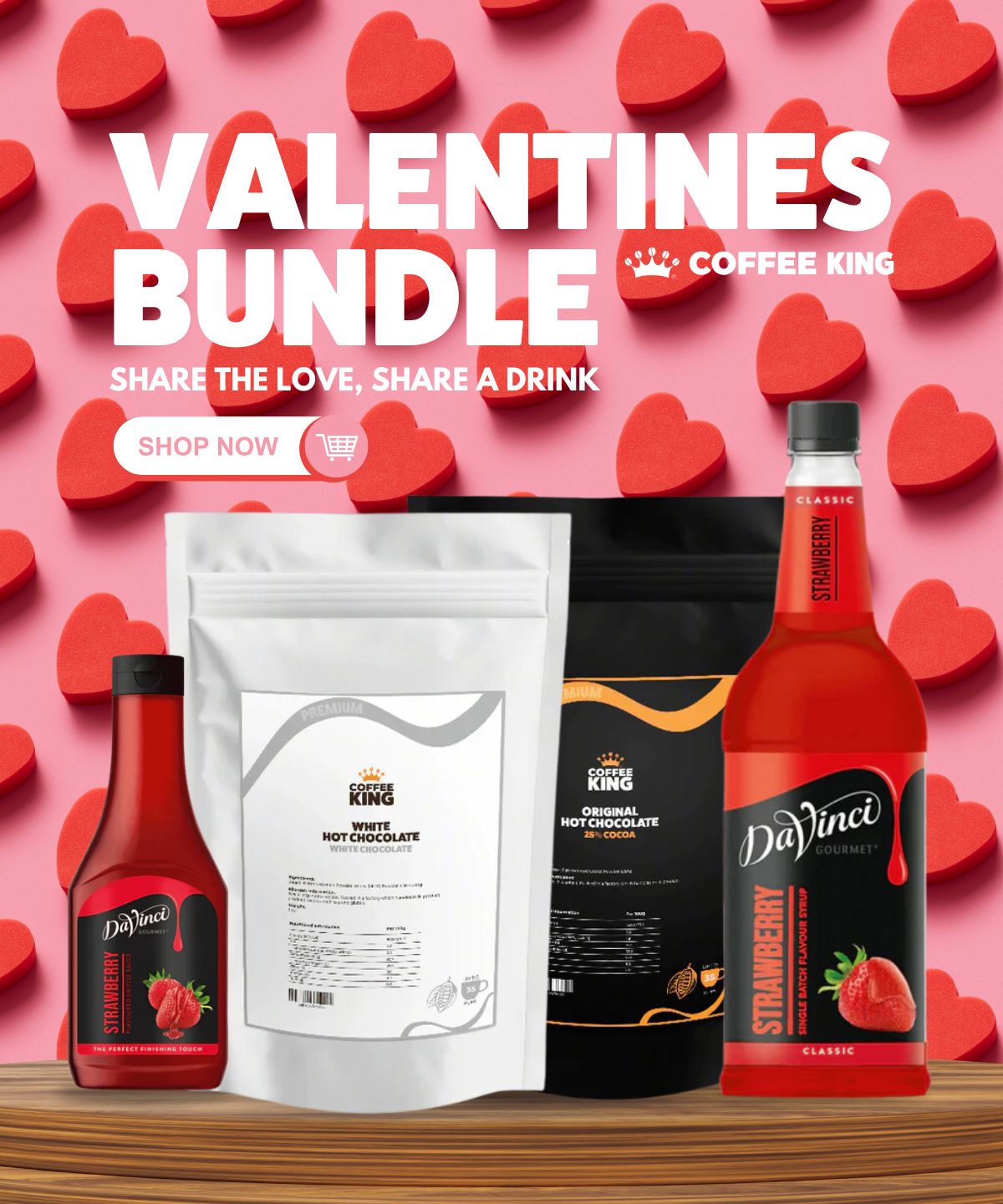 Valentine Bundles, Strawberry Syrup, Cocoa Powder, Strawberry Drizzel