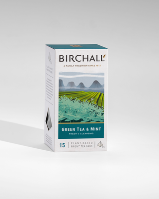 Birchall Green Tea & Mint - 15 Plant-Based Prism Tea Bags