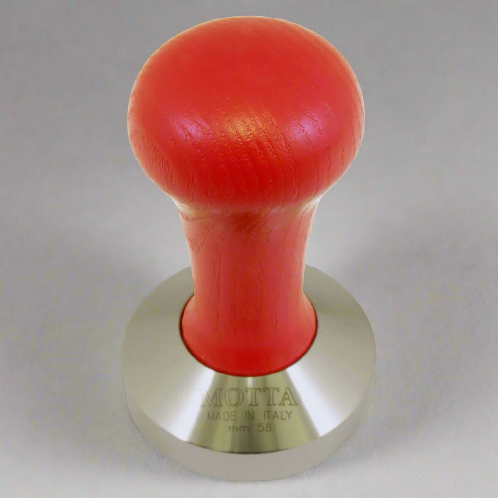 Motta 58mm Wooden Coffee Tamper With Red Handle