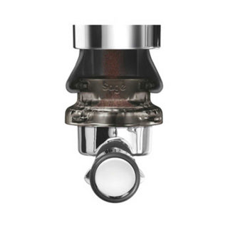 Coffee brewing device with metallic finish on a white background