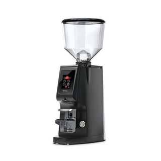 Black coffee grinder with clear container on a white background