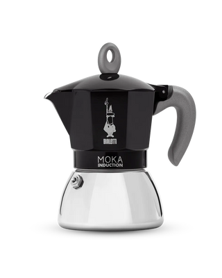 Bialetti Moka Induction 4 cup stovetop coffee maker in black, Italian-made for gas, electric and induction hobs.