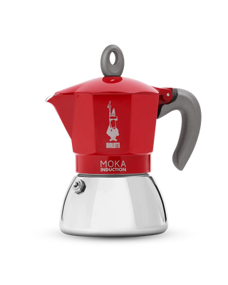 Bialetti Moka Induction 4 cup stovetop coffee maker in red, Italian-made for gas, electric and induction hobs