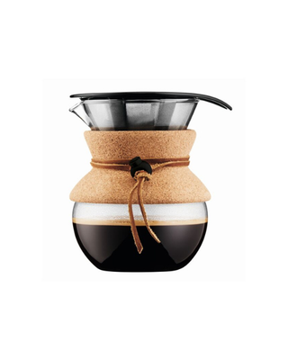 Bodum Pour Over Coffee Maker with permanent stainless steel filter, 500ml borosilicate glass carafe with removable cuff