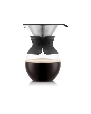 Bodum Pour Over Coffee Maker with permanent stainless steel filter, 1 litre borosilicate glass carafe in black