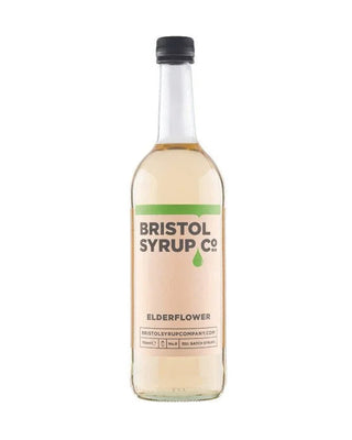 Bottle of Bristol Syrup Co. No.8 Elderflower syrup in a 1 litre glass bottle for cocktails, summer coolers and soft drinks