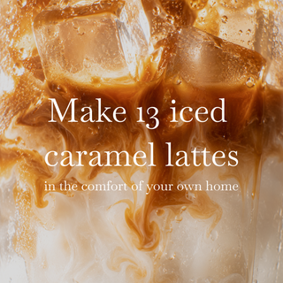 Iced caramel latte swirl, make 13 iced caramel lattes at home with The Caramel Latte at Home Starter kit