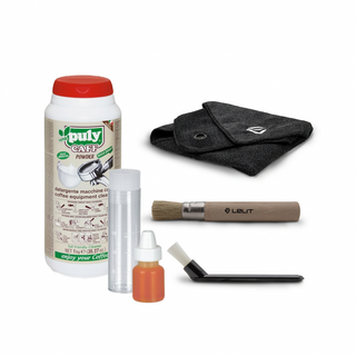 Lelit cleaning kit, Puly Caff Verde cleaner and Brita hardness test kit