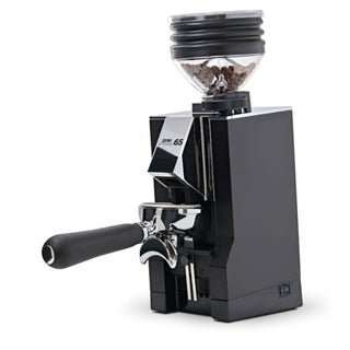 Alt Text: Eureka Mignon Zero AP 65 coffee grinder in black, single-dose grinder with 65mm blind upper burrs
