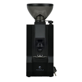 Eureka Mignon Manuale coffee grinder in black, front view with bean hopper and dosing lever