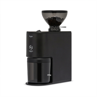 Eureka Peppe 50 coffee grinder in black with smoked bean hopper, compact all-purpose grinder for espresso and filter coffee. Side