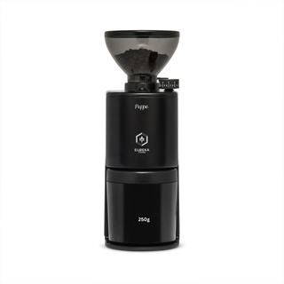 Eureka Peppe 50 coffee grinder in black with smoked bean hopper, compact all-purpose grinder for espresso and filter coffee