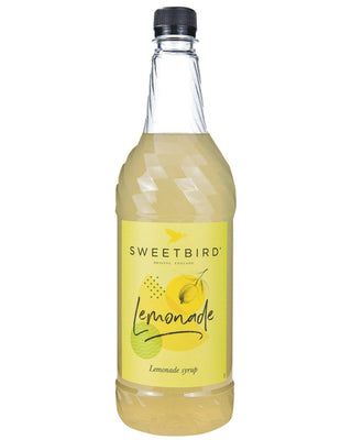 Bottle of Sweetbird lemonade syrup on a white background