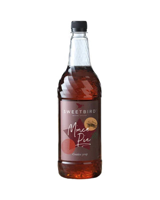 Bottle of Sweetbird Mince Pie Syrup for coffee drinks, and festive hot chocolate.