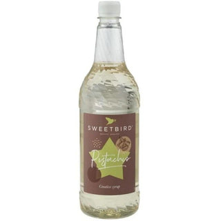 Bottle of Sweetbird Pistachio Syrup, 1 litre PET bottle with tamper-proof cap, for lattes and hot chocolate
