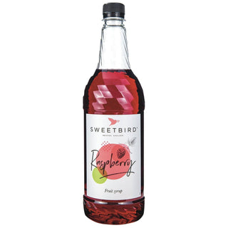 Bottle of Sweetbird Raspberry Syrup, 1 litre PET bottle, for coffee, milkshakes and sodas 