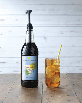 Bottle of Sweetbird Sugar Free Lemon Iced Tea Syrup, 1 litre bottle, for iced coffee and iced tea