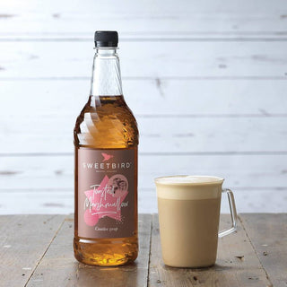 Bottle of Sweetbird Toasted Marshmallow Syrup, 1 litre recyclable bottle, for lattes and hot chocolate and Toasted Marshmallow Latte